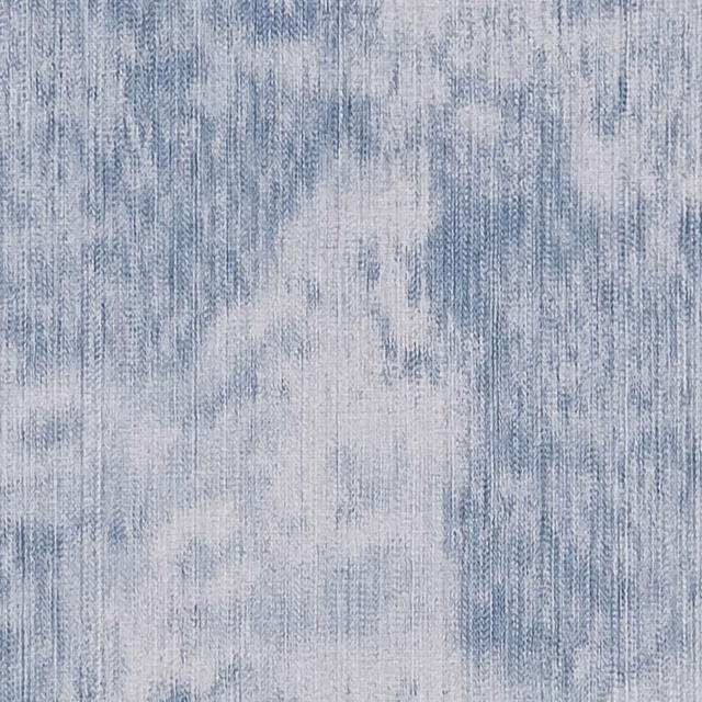 Pale denim blue fabric with smoky cloudy patches and fine vertical woven striations