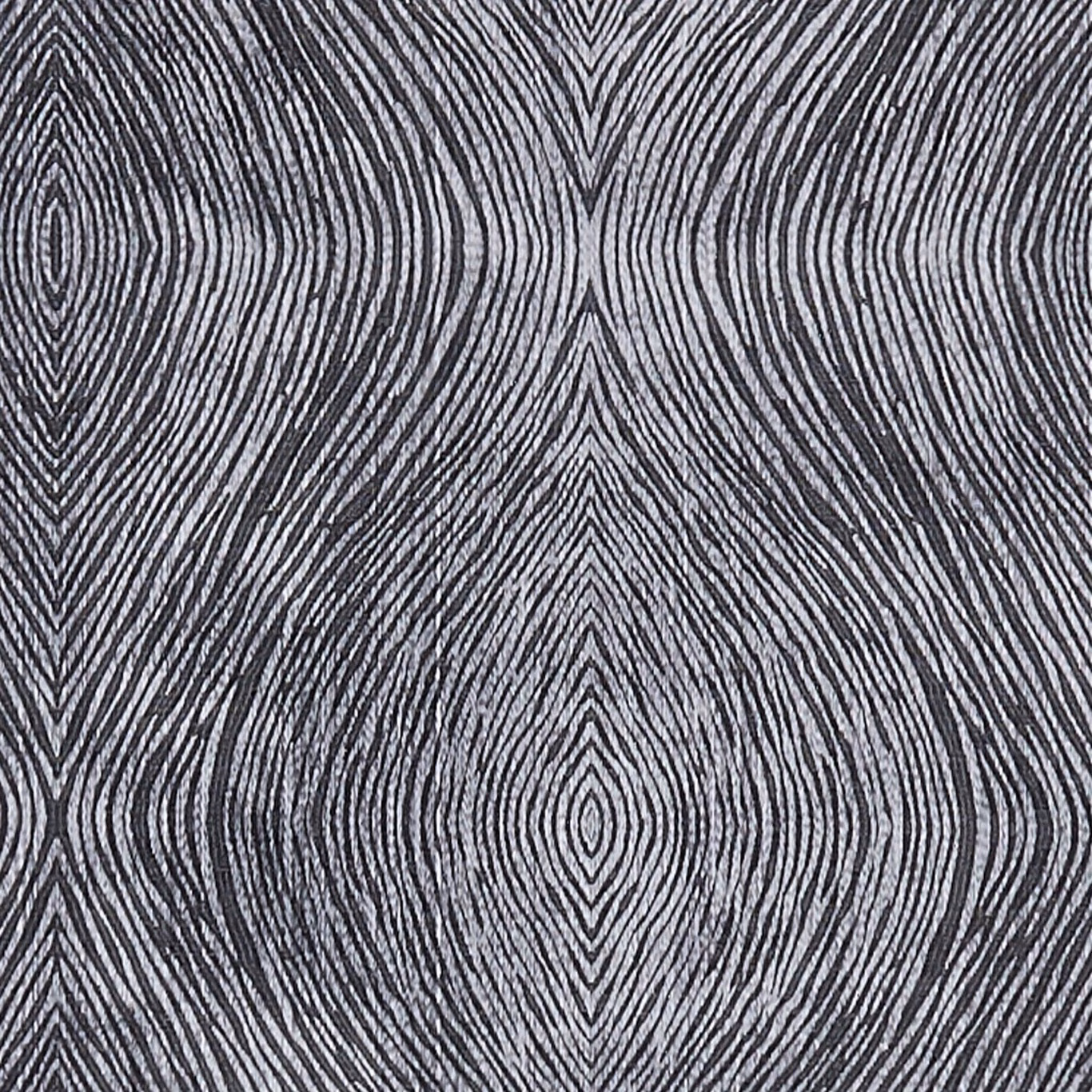 Cool charcoal fabric with pale grey concentric lines and mirrored organic motifs