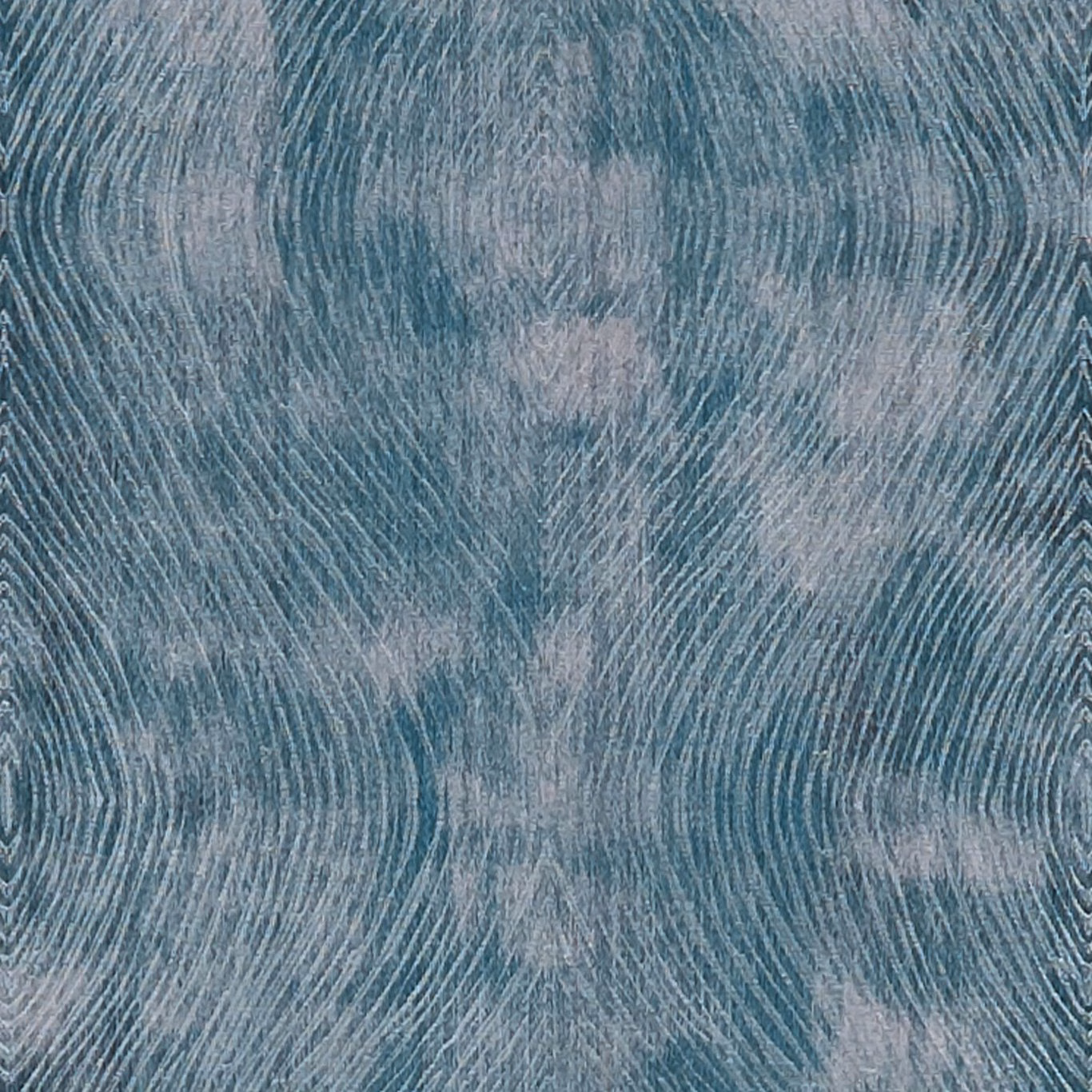 Cool kingfisher teal textile with silvery feathered waves and tactile woven lines
