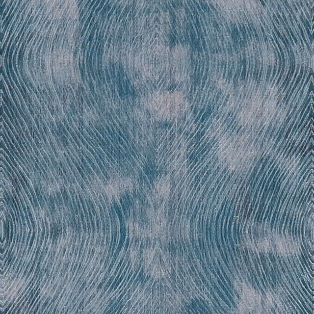 Cool kingfisher teal textile with silvery feathered waves and tactile woven lines