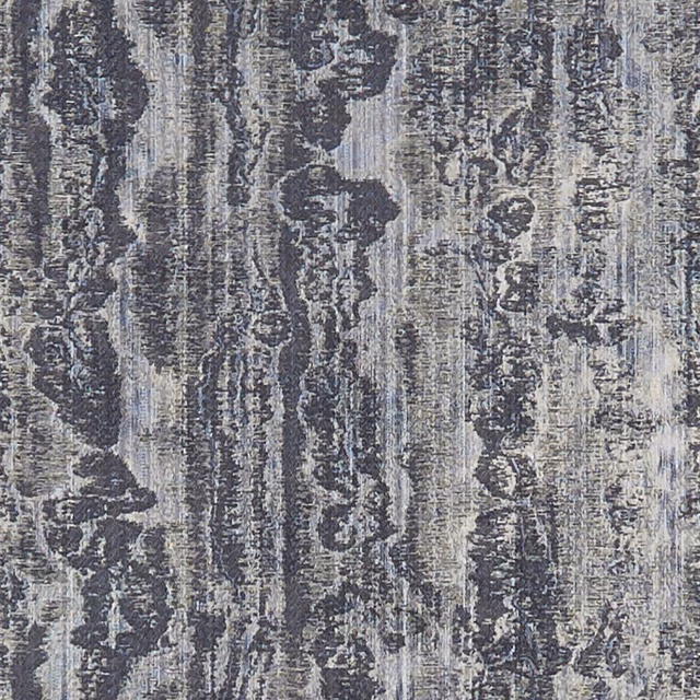 Cool charcoal-grey woven damask with distressed vertical striations and shadowed floral motifs