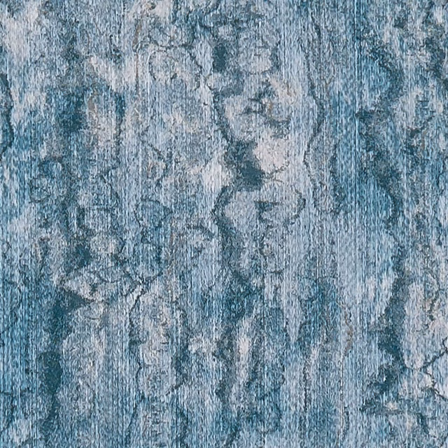 Muted kingfisher blue woven textile with silvery vertical abstract mottling
