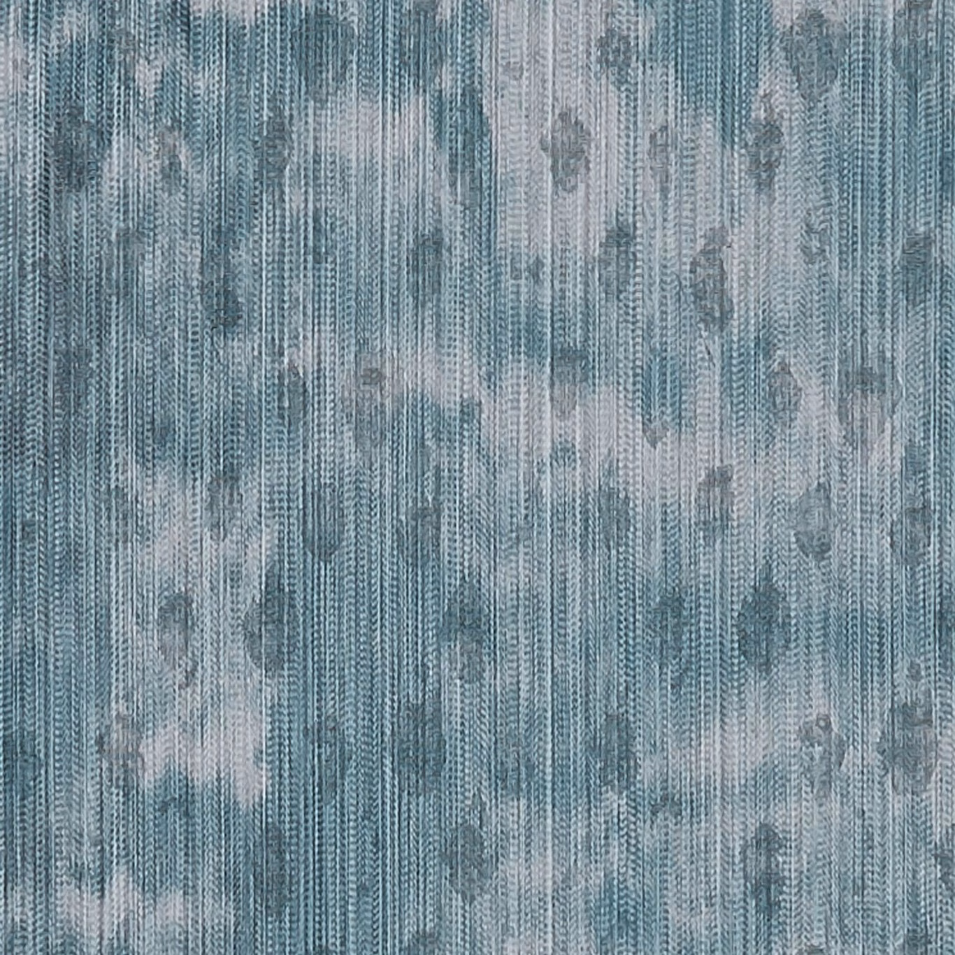 Blue-grey teal fabric with fine vertical striations and faded abstract motifs