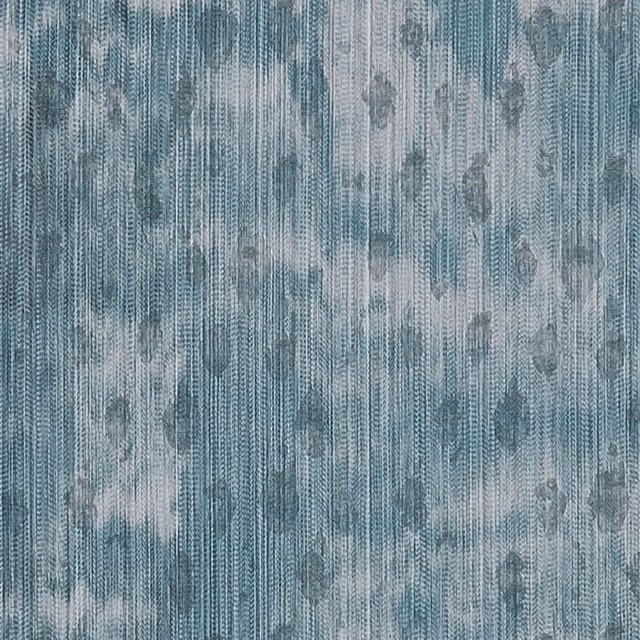 Blue-grey teal fabric with fine vertical striations and faded abstract motifs