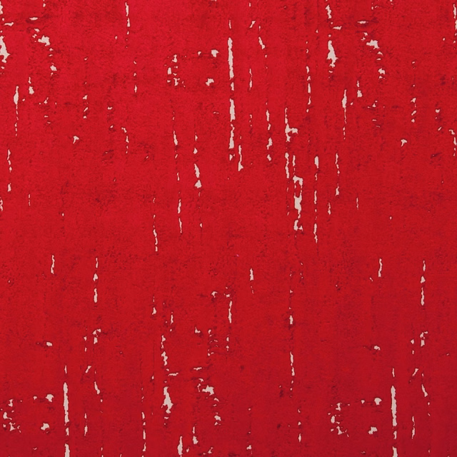 Crimson fabric with irregular pale vertical distressed streaks and a dense textured surface
