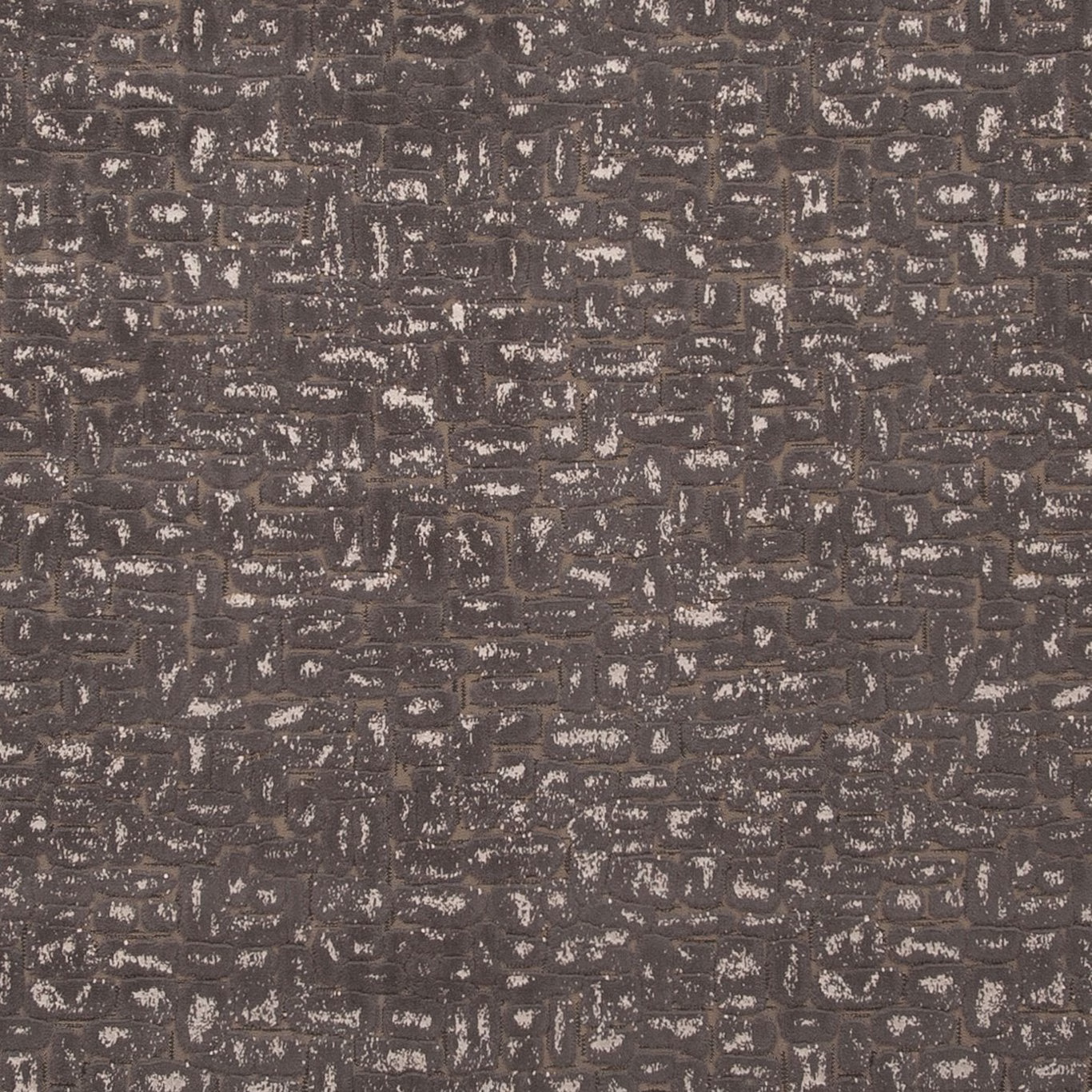 Warm charcoal fabric with irregular pale flecks and horizontal woven blocks