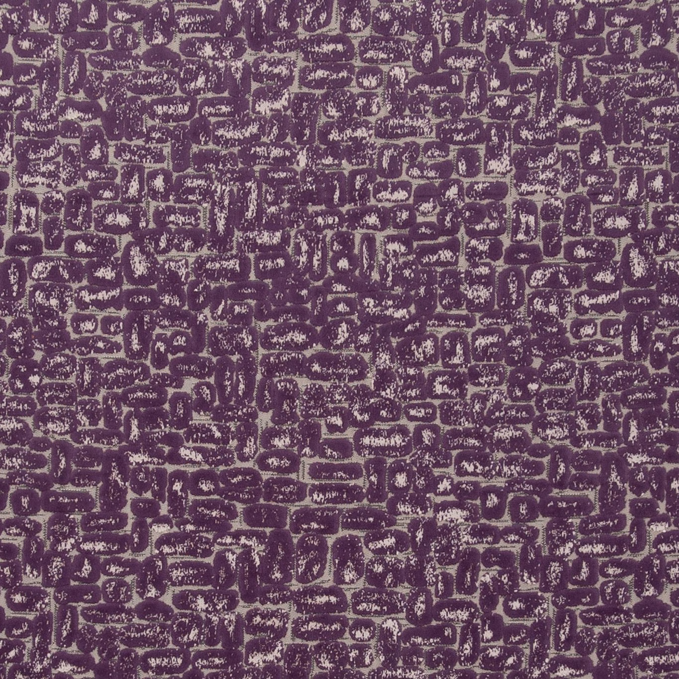 Deep damson purple fabric with pale flecked, irregular loop motifs and a tactile woven surface
