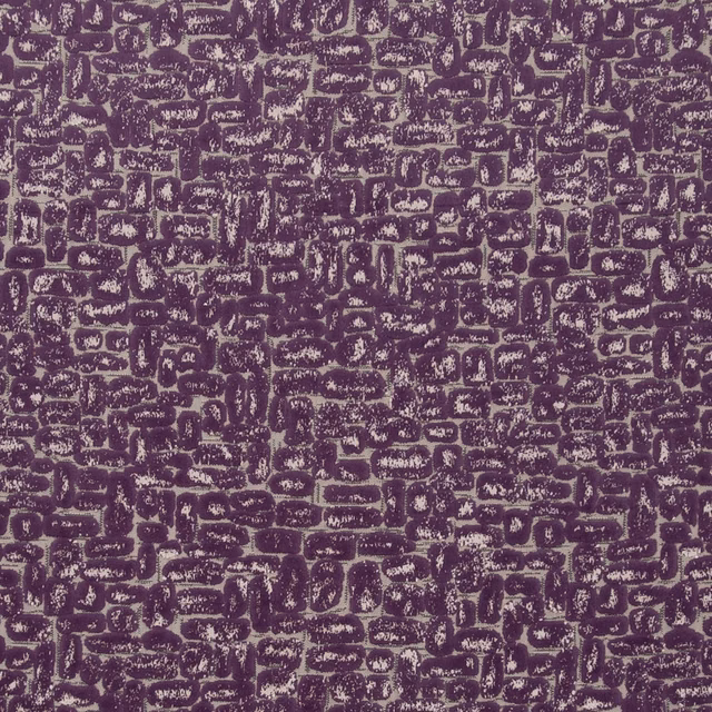 Deep damson purple fabric with pale flecked, irregular loop motifs and a tactile woven surface