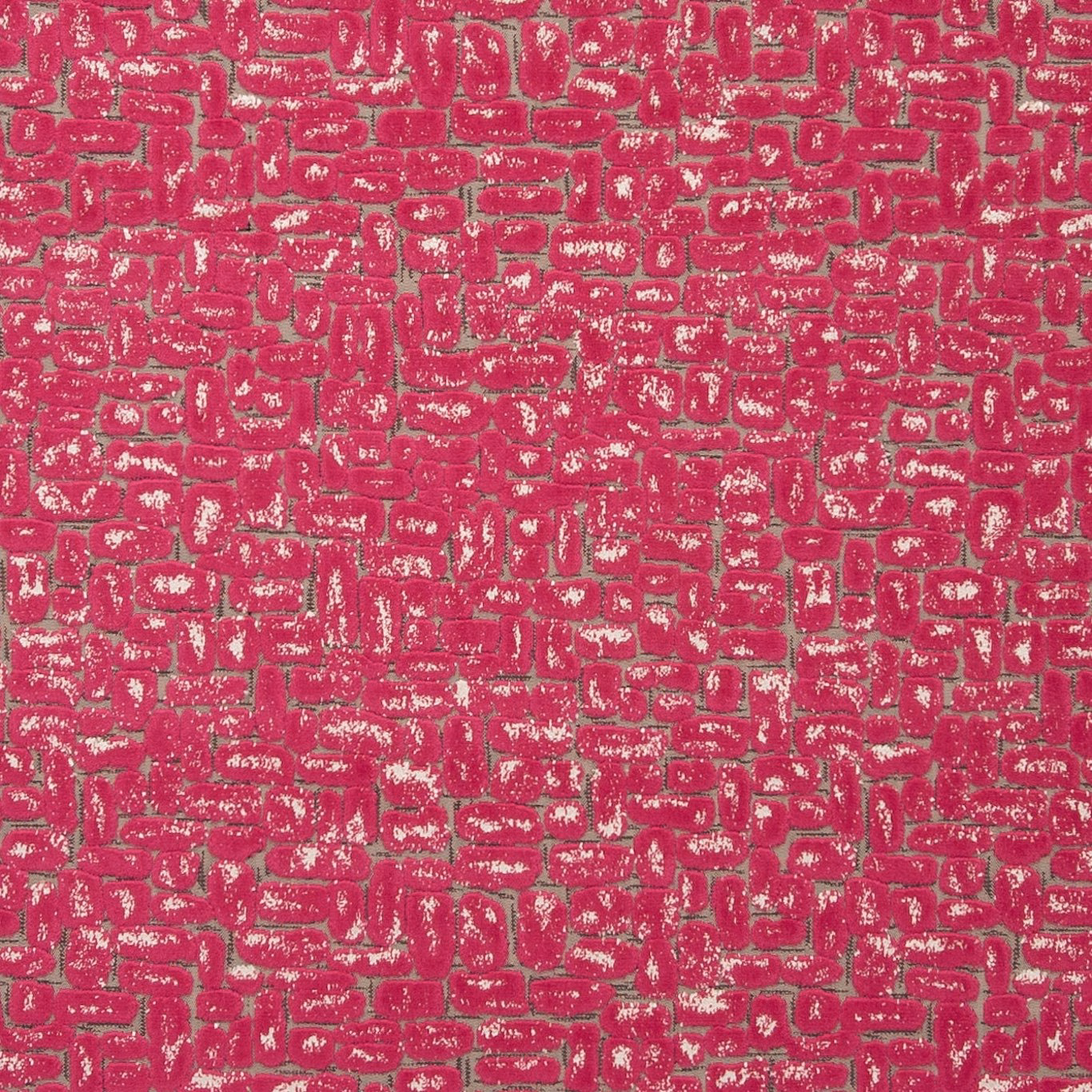 Saturated fuchsia fabric with small maze-like geometric marks and pale woven highlights
