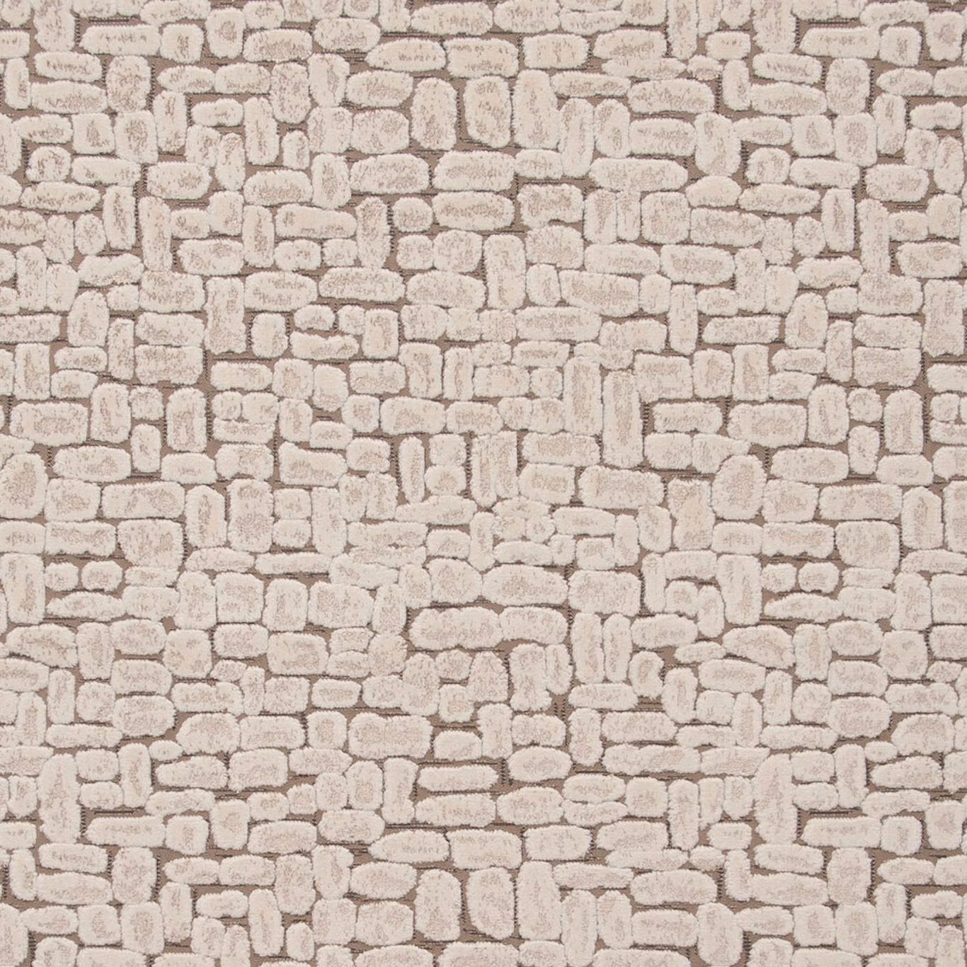 Warm beige woven swatch with raised pebble-like rectangular motif and taupe outlines