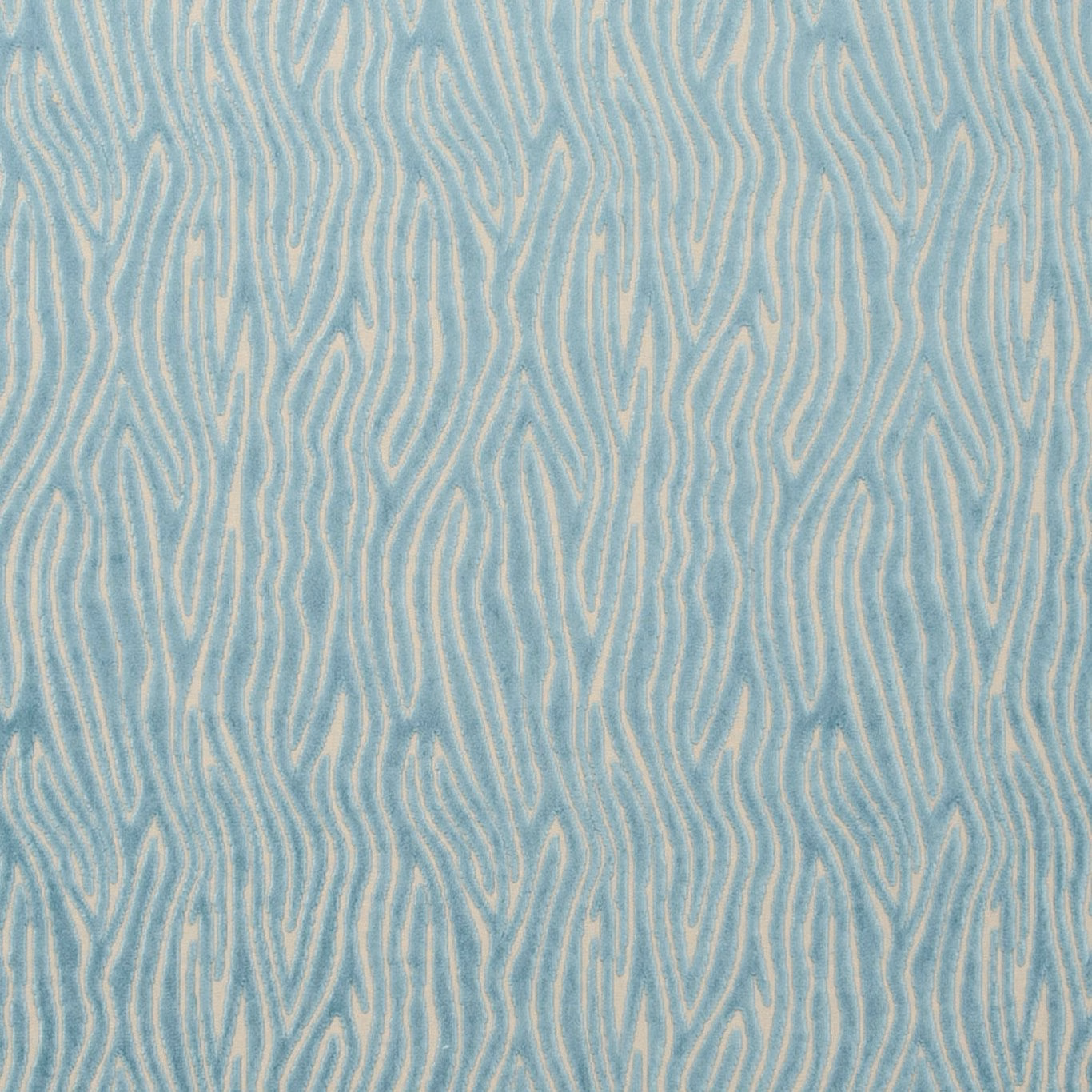 Muted aqua fabric with ivory undulating vertical lines and a softly textured weave