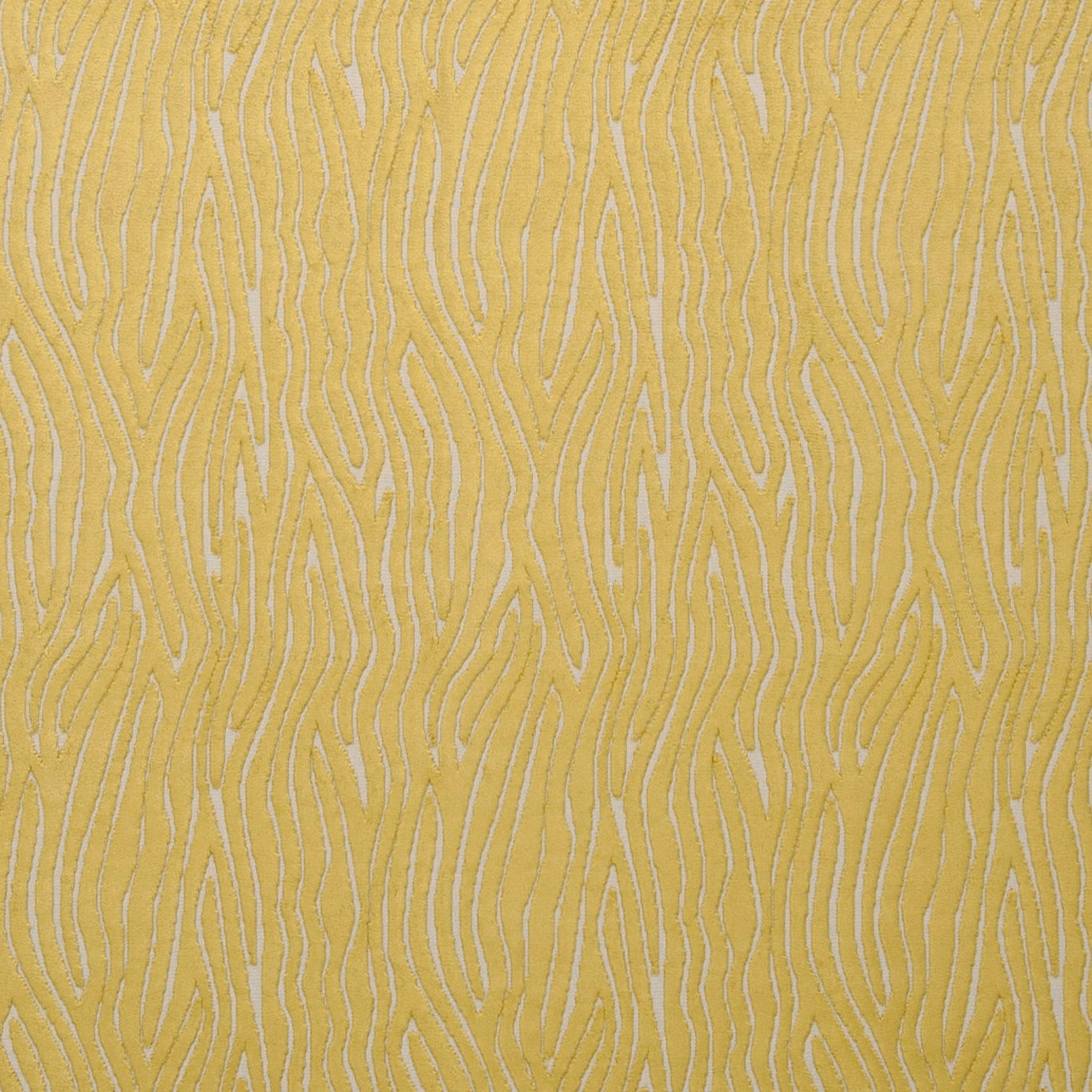 Citrus-yellow woven fabric with pale silver undulating vertical lines and tactile texture