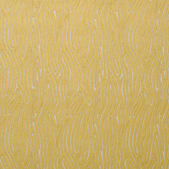 Citrus-yellow woven fabric with pale silver undulating vertical lines and tactile texture