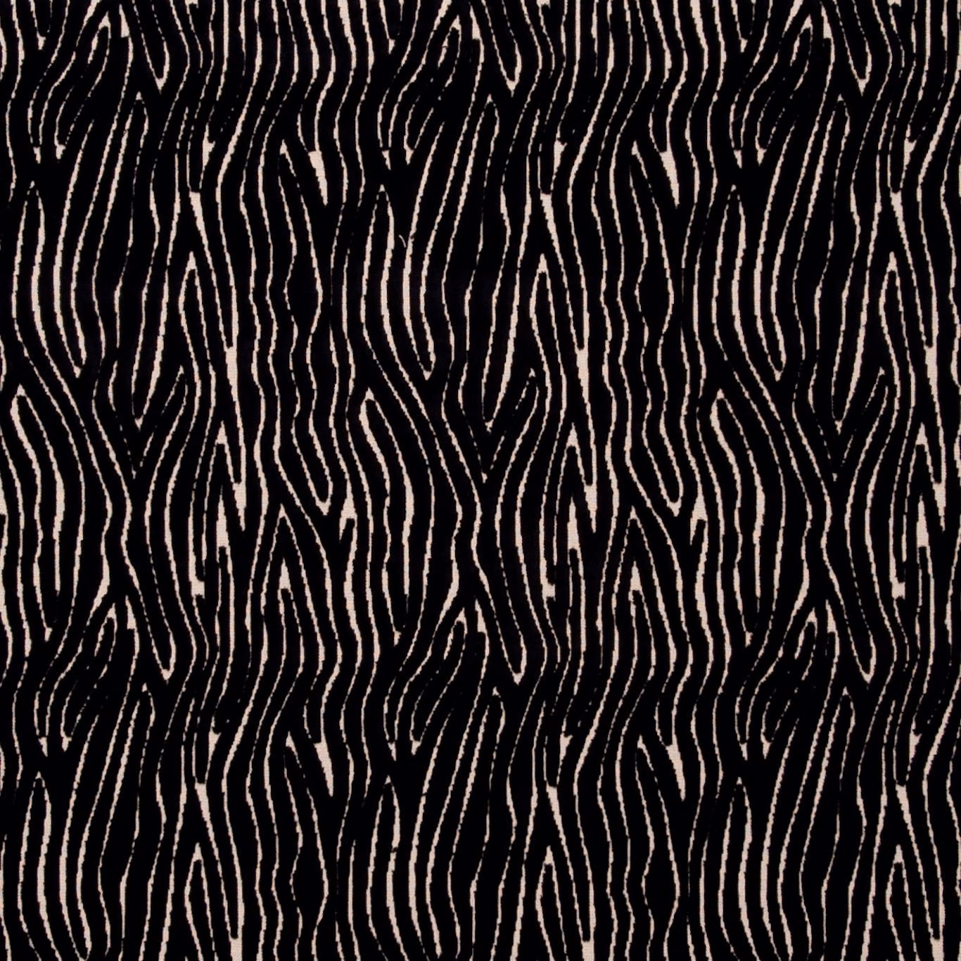 Black and taupe woven fabric with dense, irregular vertical wave lines