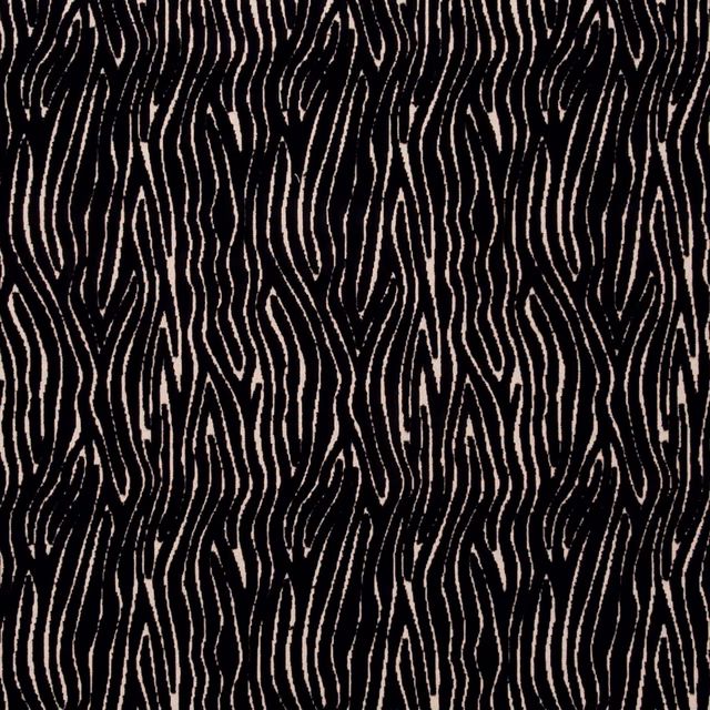 Black and taupe woven fabric with dense, irregular vertical wave lines