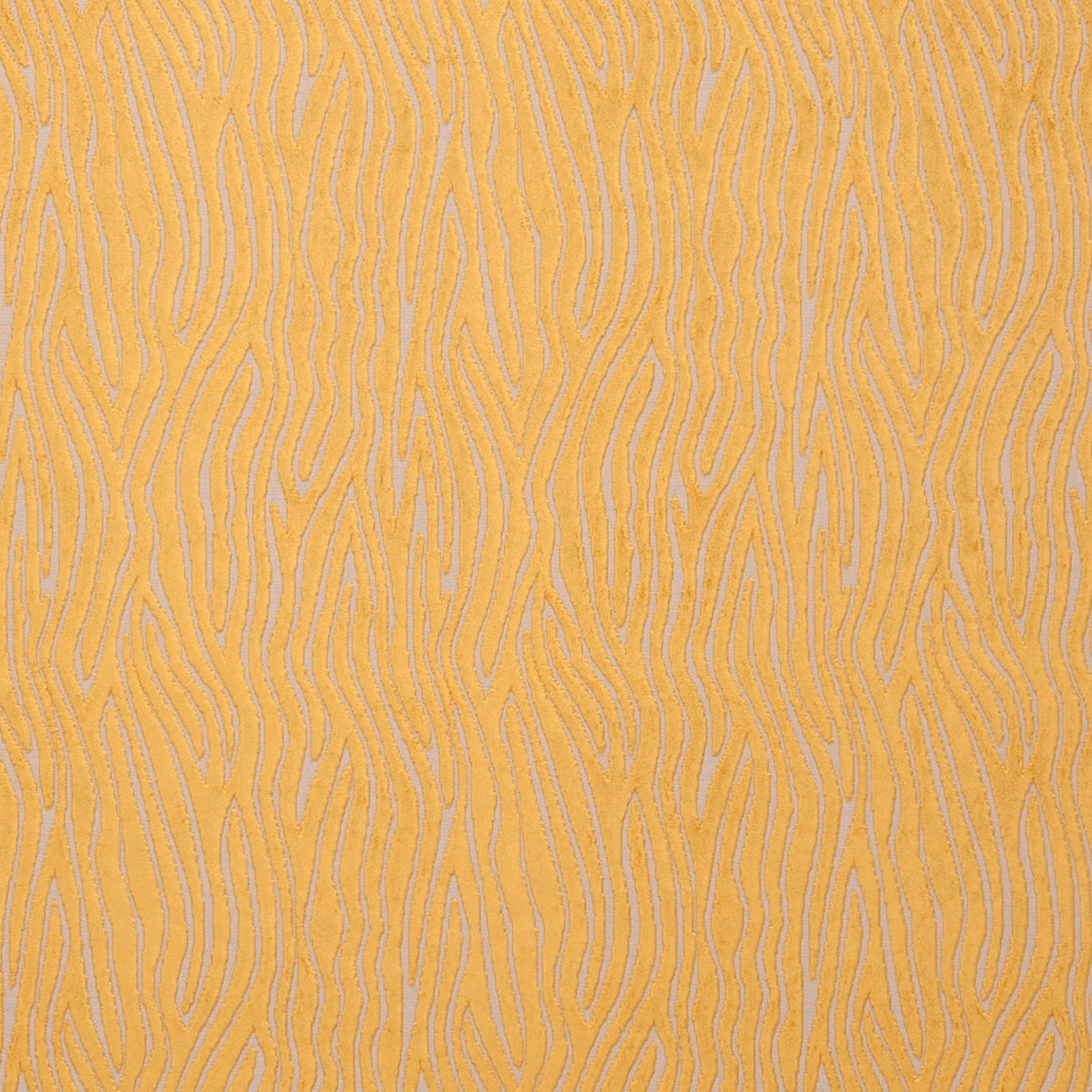 Warm ochre-gold upholstery with pale grey organic wavy lines in a textured weave