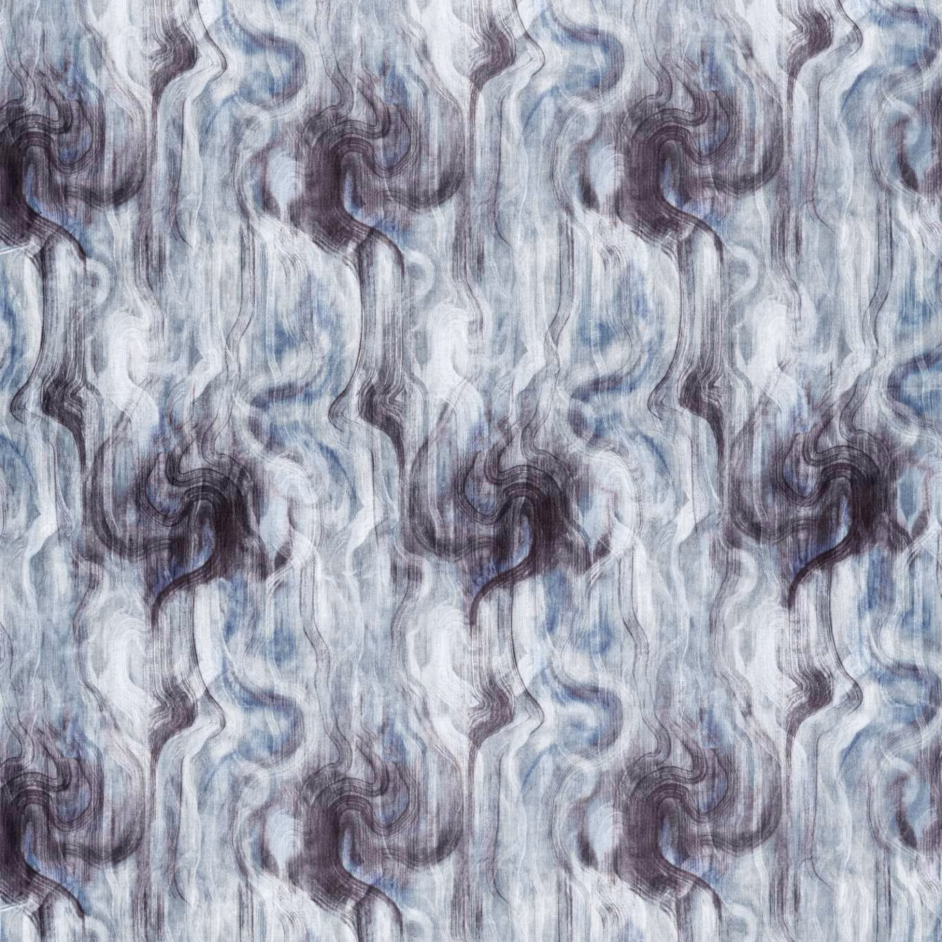 Midnight blue and silver fabric with flowing plume-like marbled vertical forms