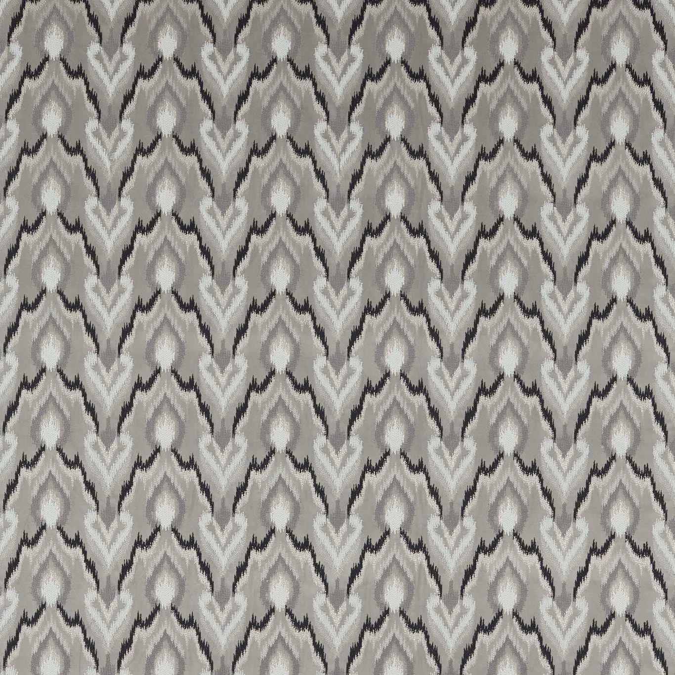 Cool pewter and ivory geometric ikat weave with charcoal outlines