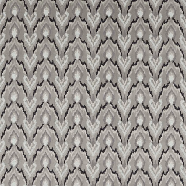 Cool pewter and ivory geometric ikat weave with charcoal outlines