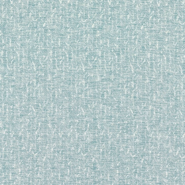 Pale mineral-teal woven upholstery with chalk chevrons and softly flecked texture
