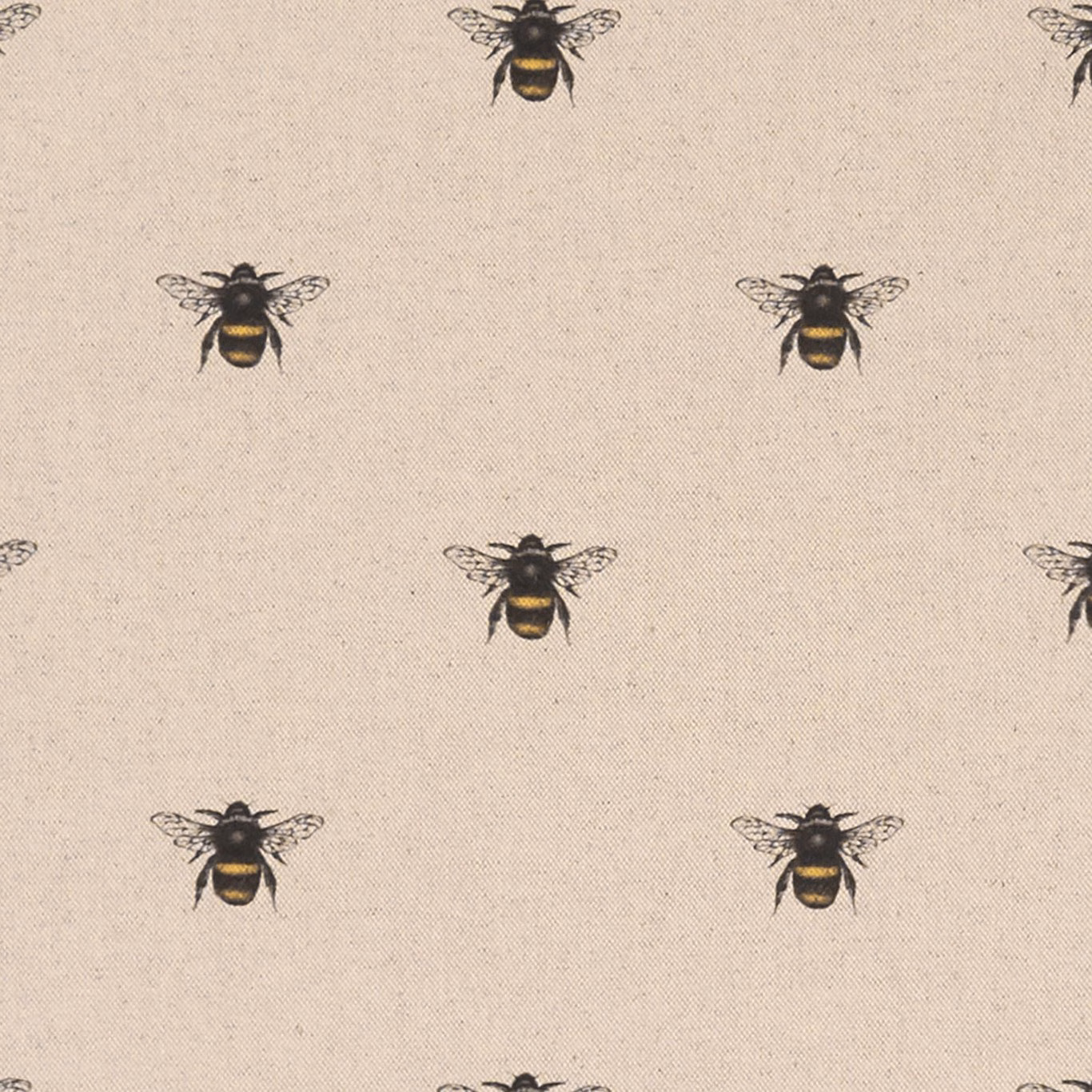 Pale beige woven fabric showing repeating black and ochre bees