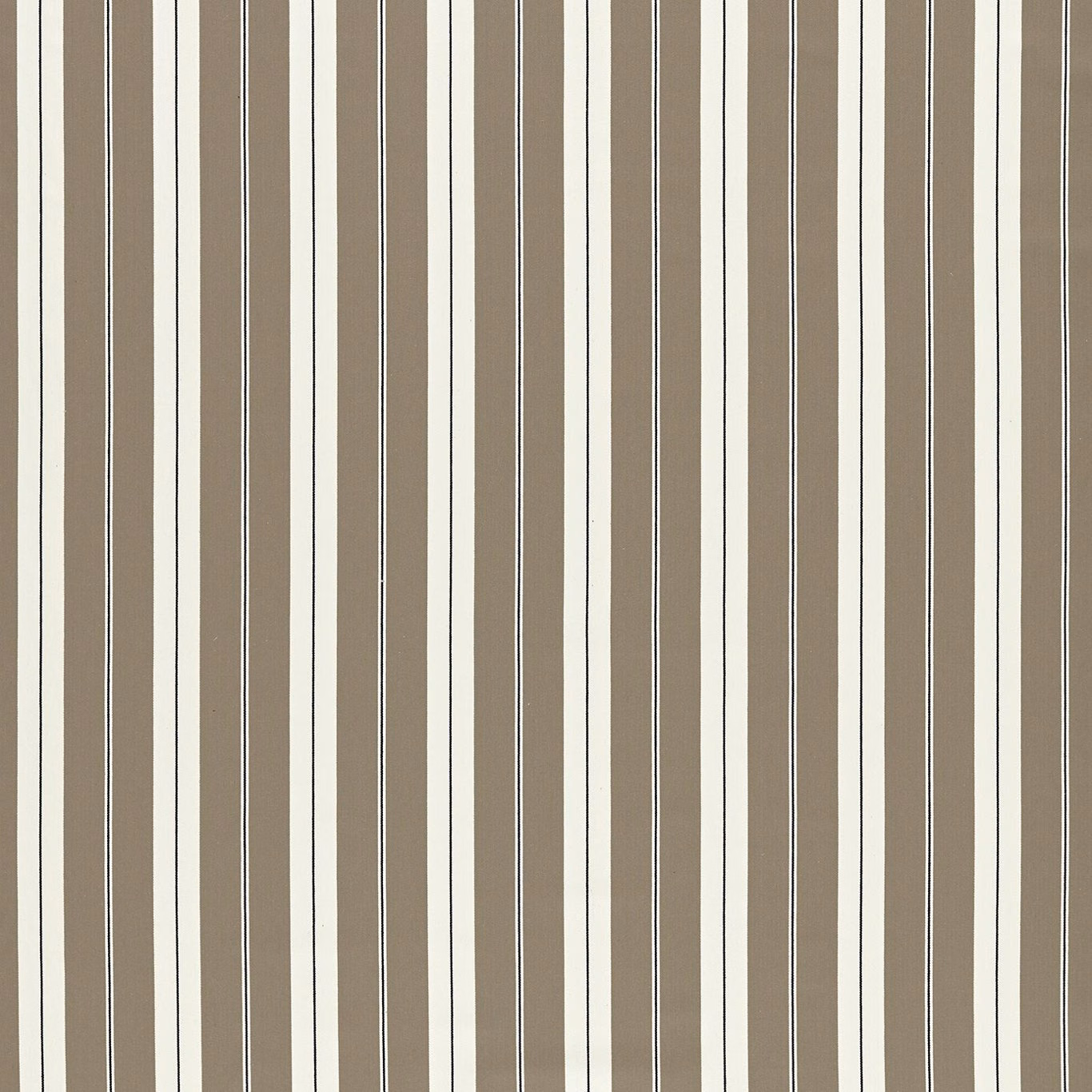 Charcoal-taupe woven fabric with narrow pale vertical stripes and subtle texture