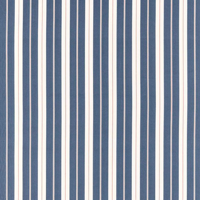 Woven navy and cream vertical stripes with fine rouge pinstripes