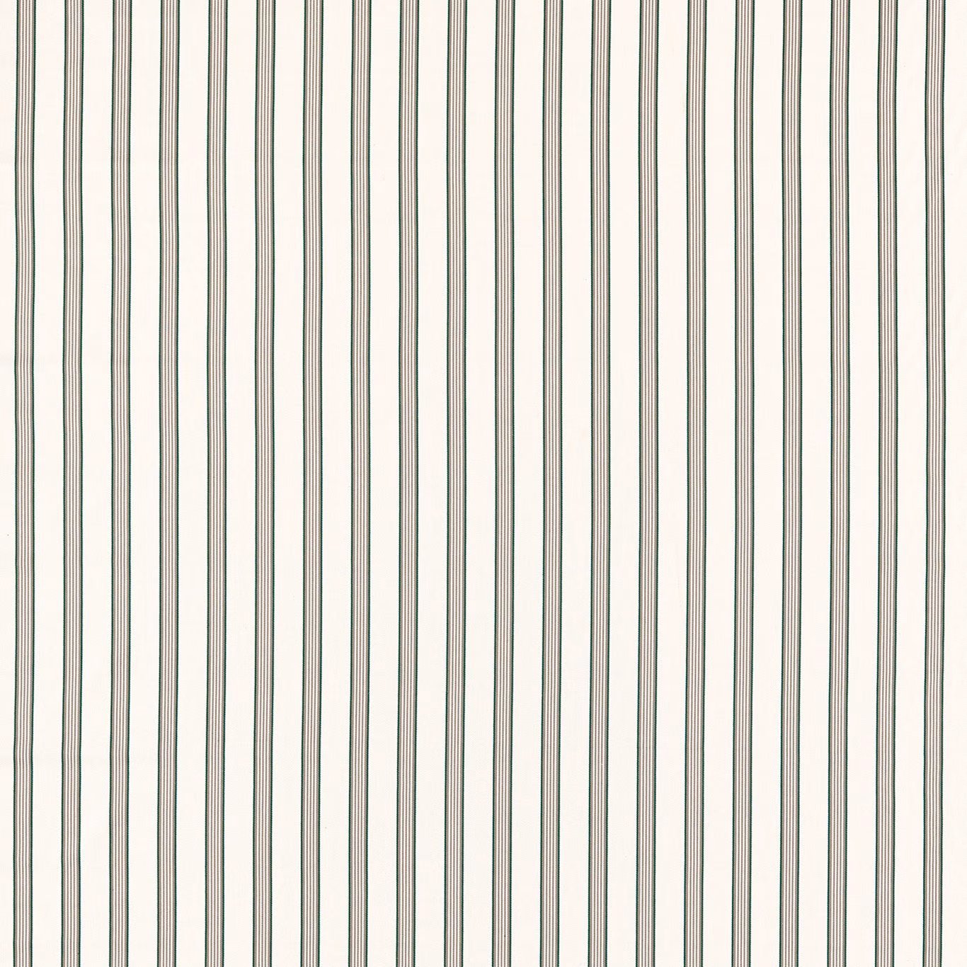 Fine racing-green vertical stripes over a pale linen ground with subtle woven texture