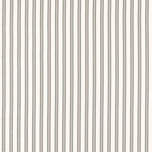 Fine racing-green vertical stripes over a pale linen ground with subtle woven texture