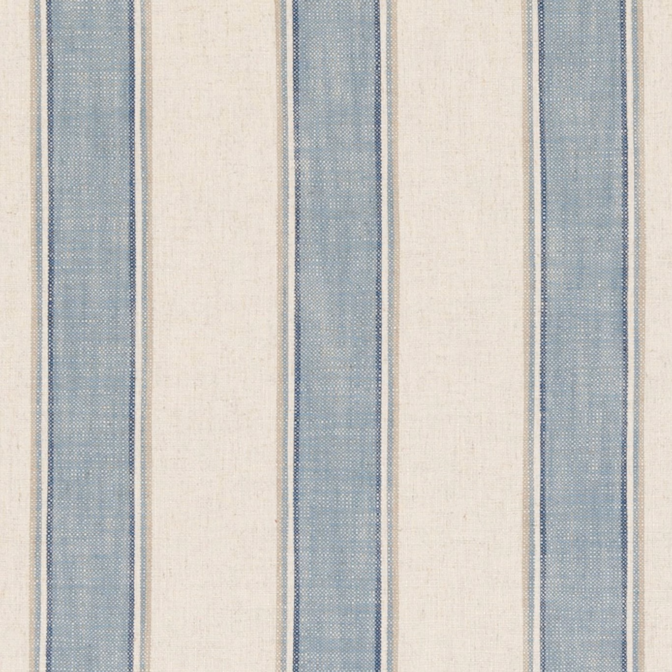 Muted denim blue and ivory vertical stripes with a softly crosshatched woven texture