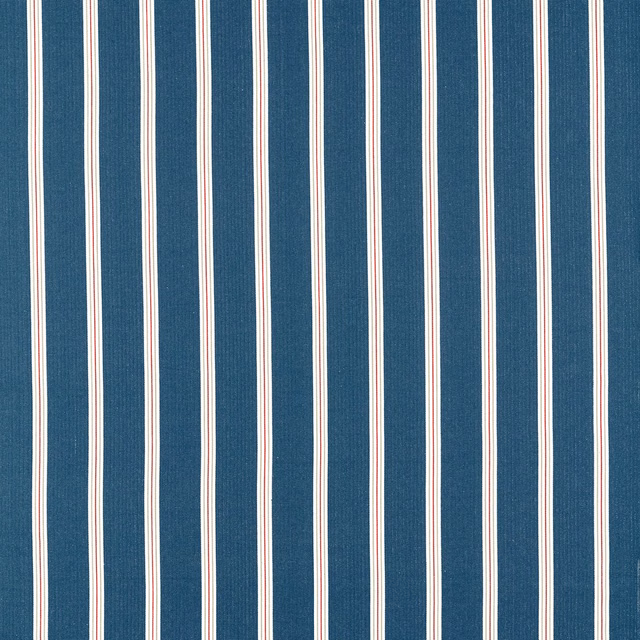 Deep navy woven stripe with narrow rouge and cream vertical lines