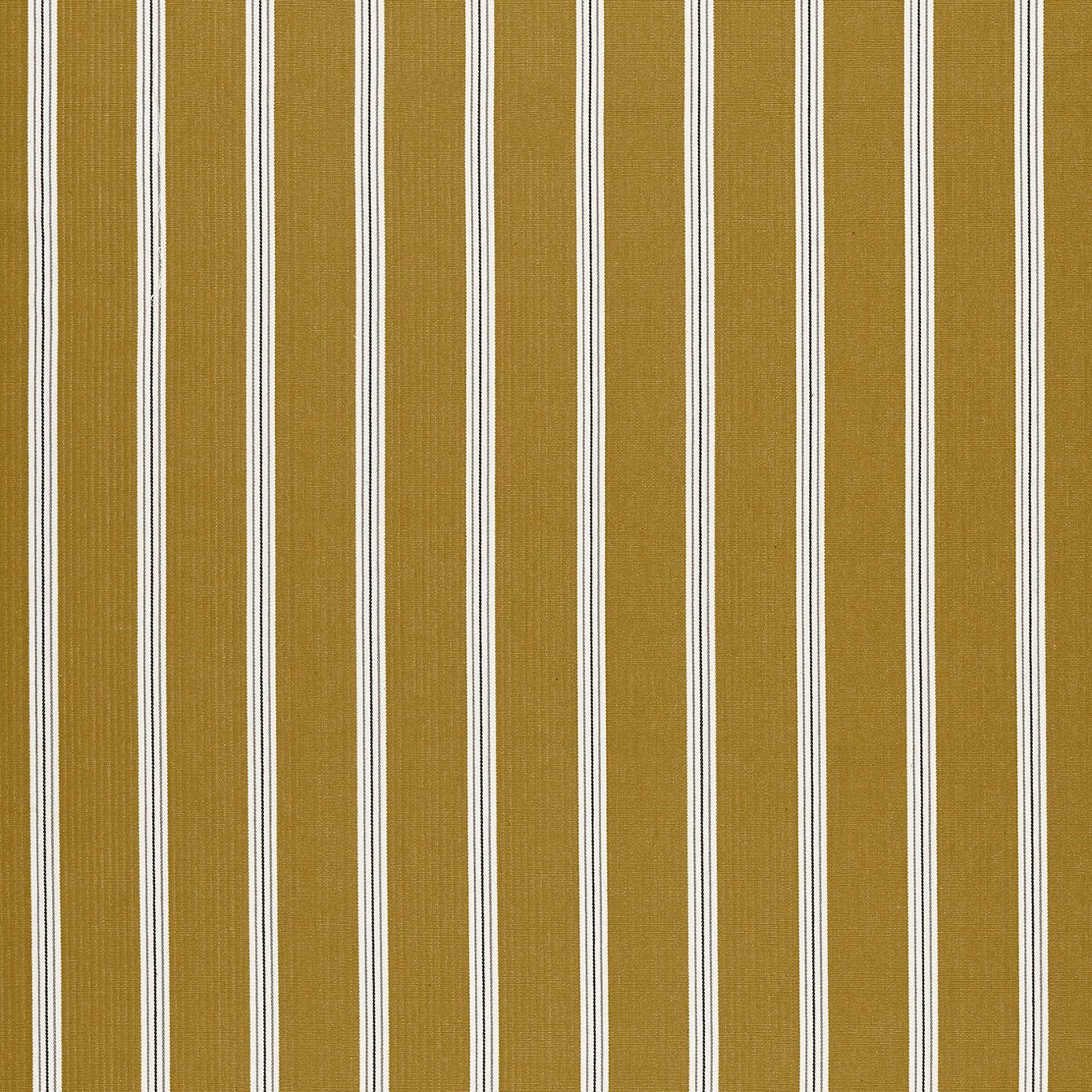 Warm ochre woven fabric with vertical charcoal and white pinstripes