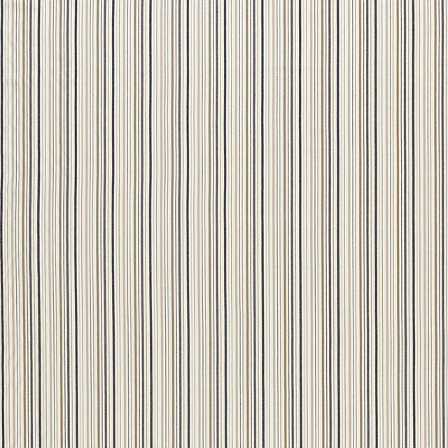 Charcoal and natural woven fabric with closely spaced irregular vertical stripes
