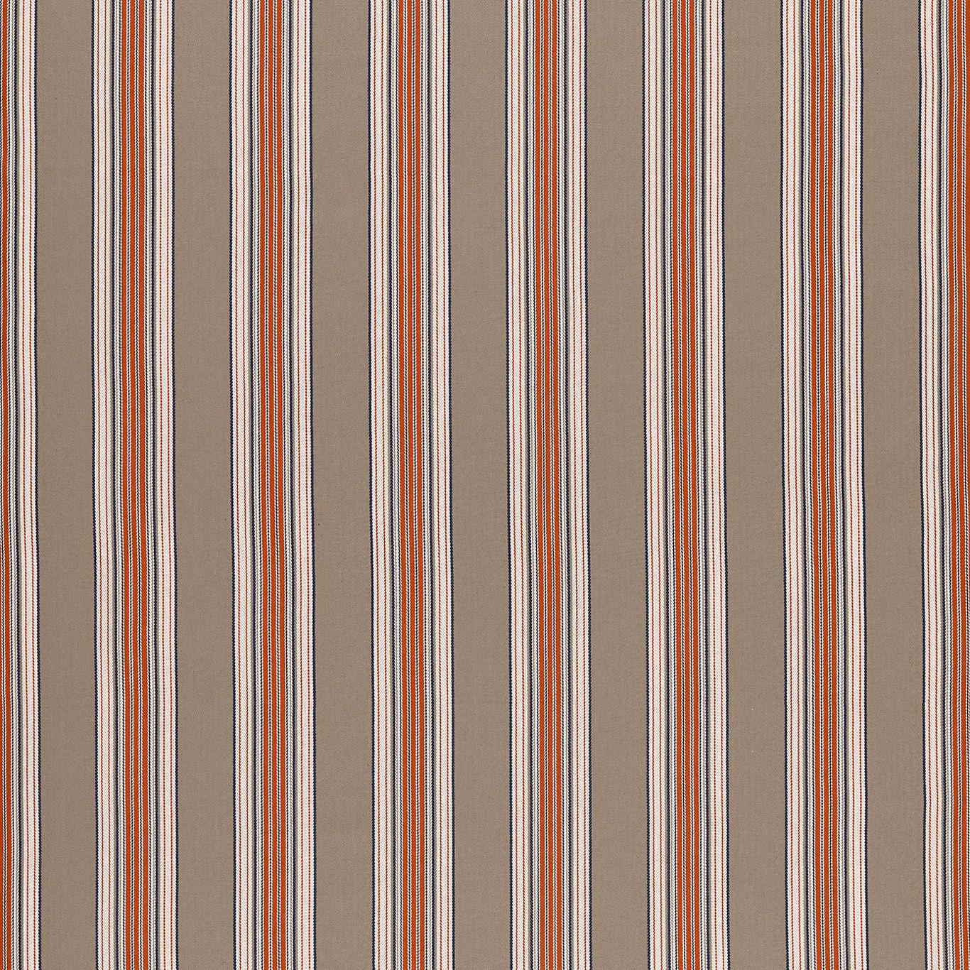 Taupe fabric with narrow navy, rouge and cream vertical stripes