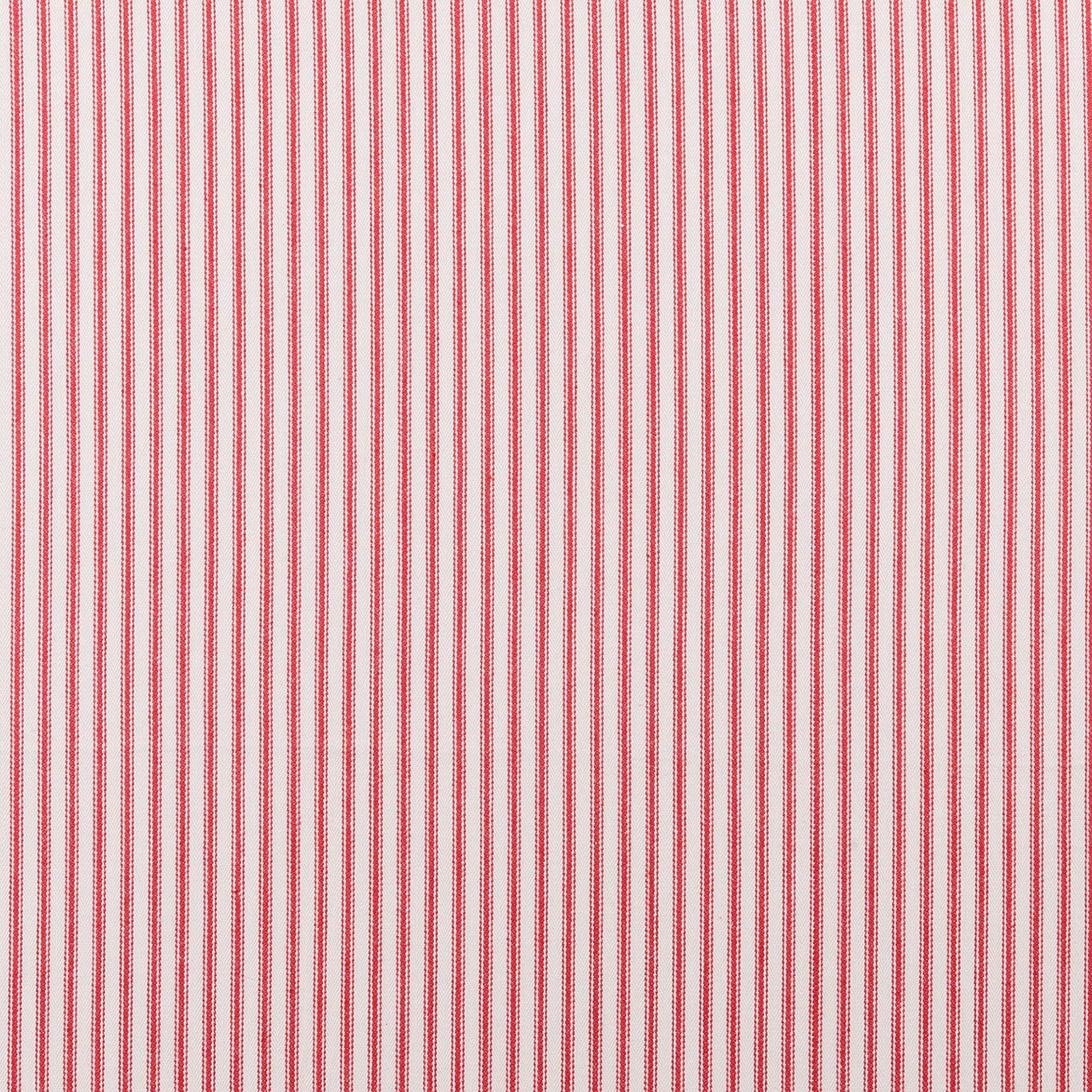 Close-up of fine raspberry-red and ivory vertical woven stripes with subtle texture