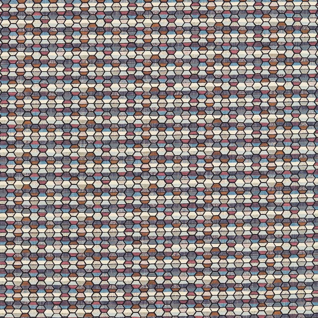 Mineral grey woven lozenges with dusty raspberry, taupe and blue-grey accents