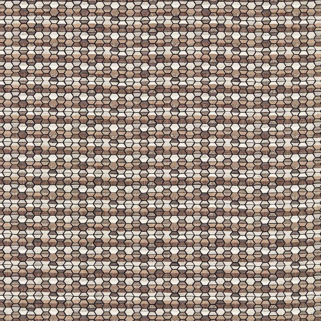 Warm taupe geometric woven fabric with cream hexagons and charcoal outlines