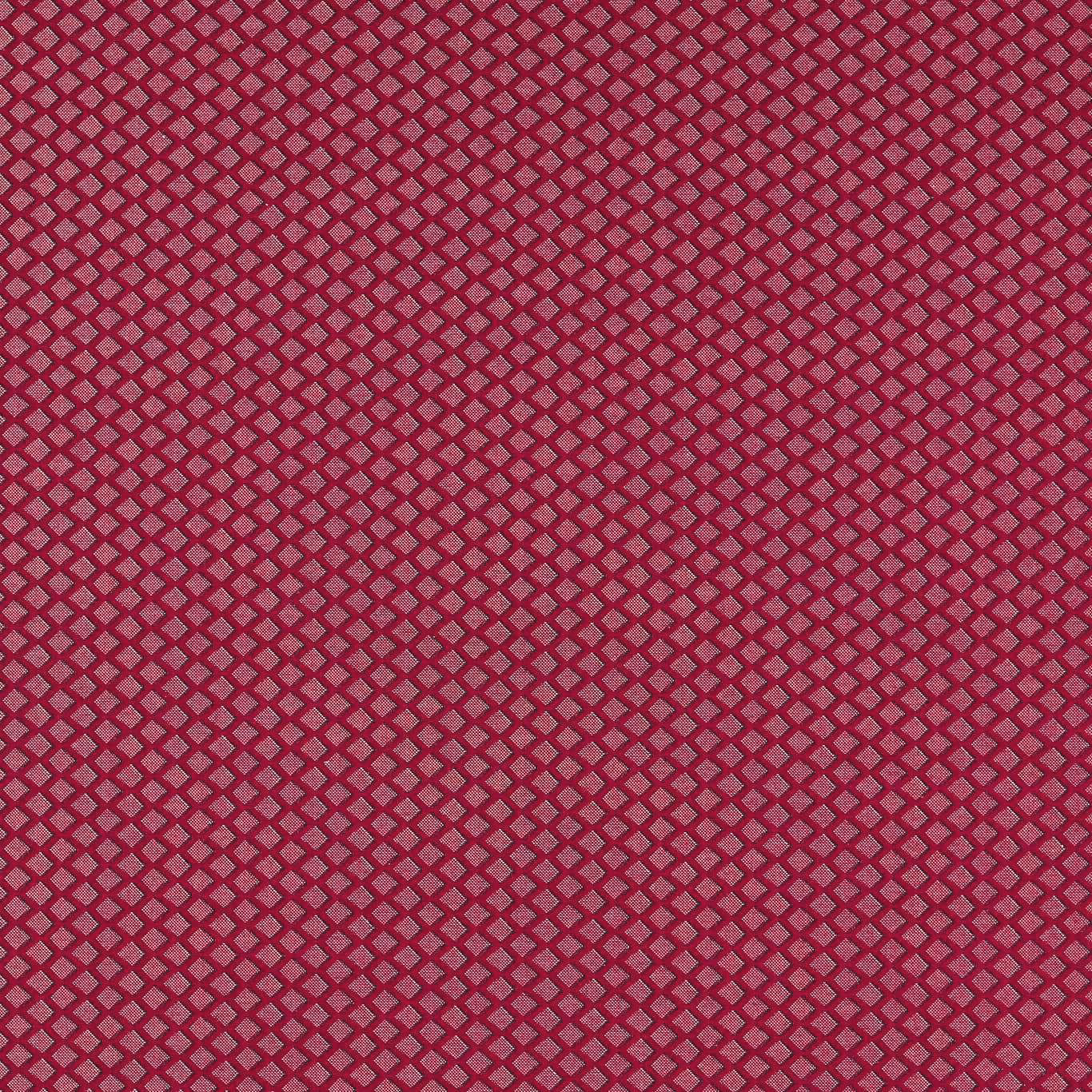 Deep ruby red woven fabric with a tightly spaced dark diamond lattice
