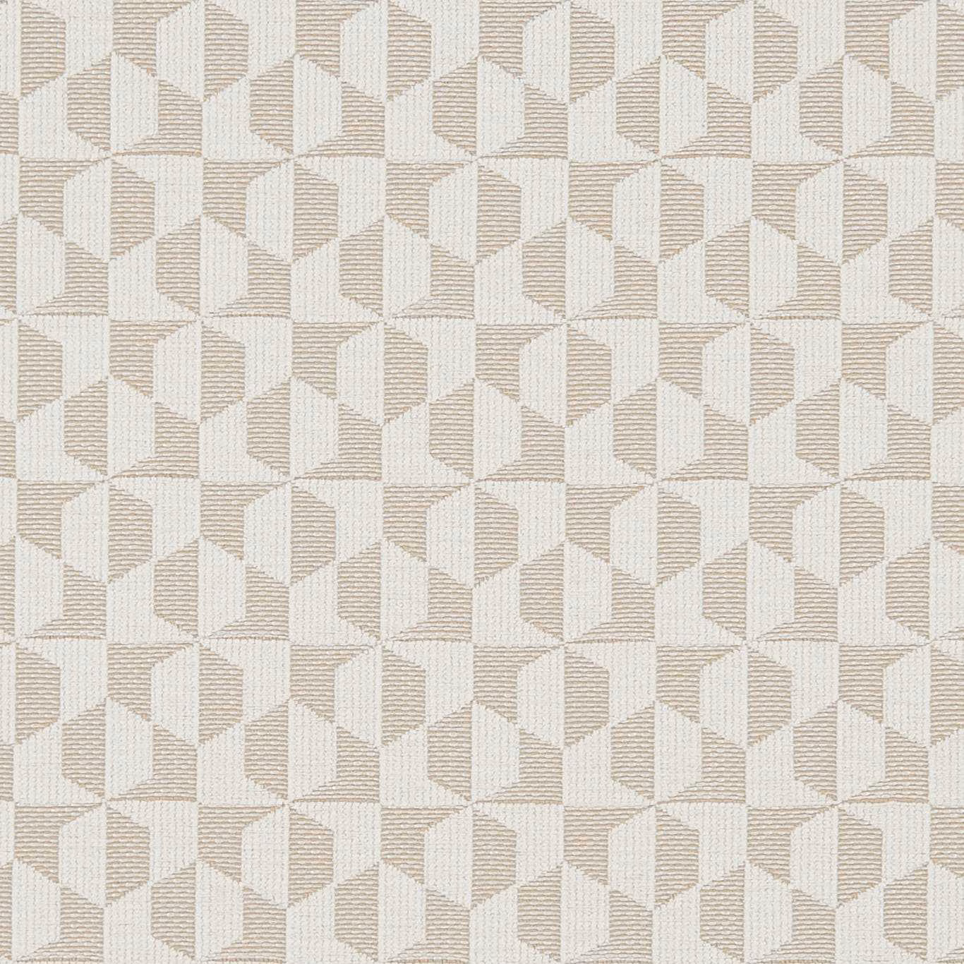 Warm ivory woven fabric with repeating angular cream and taupe geometric facets