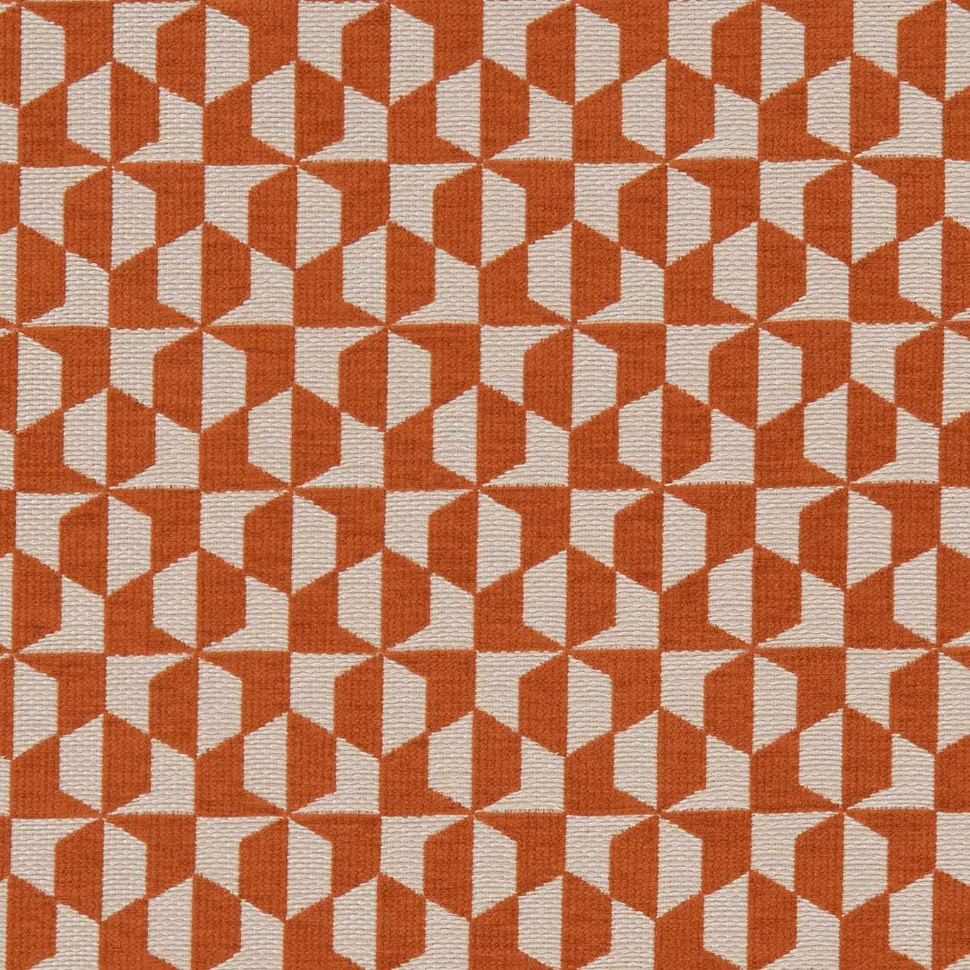 Rust-spice and ivory woven geometric cubes in a tactile heavy cloth