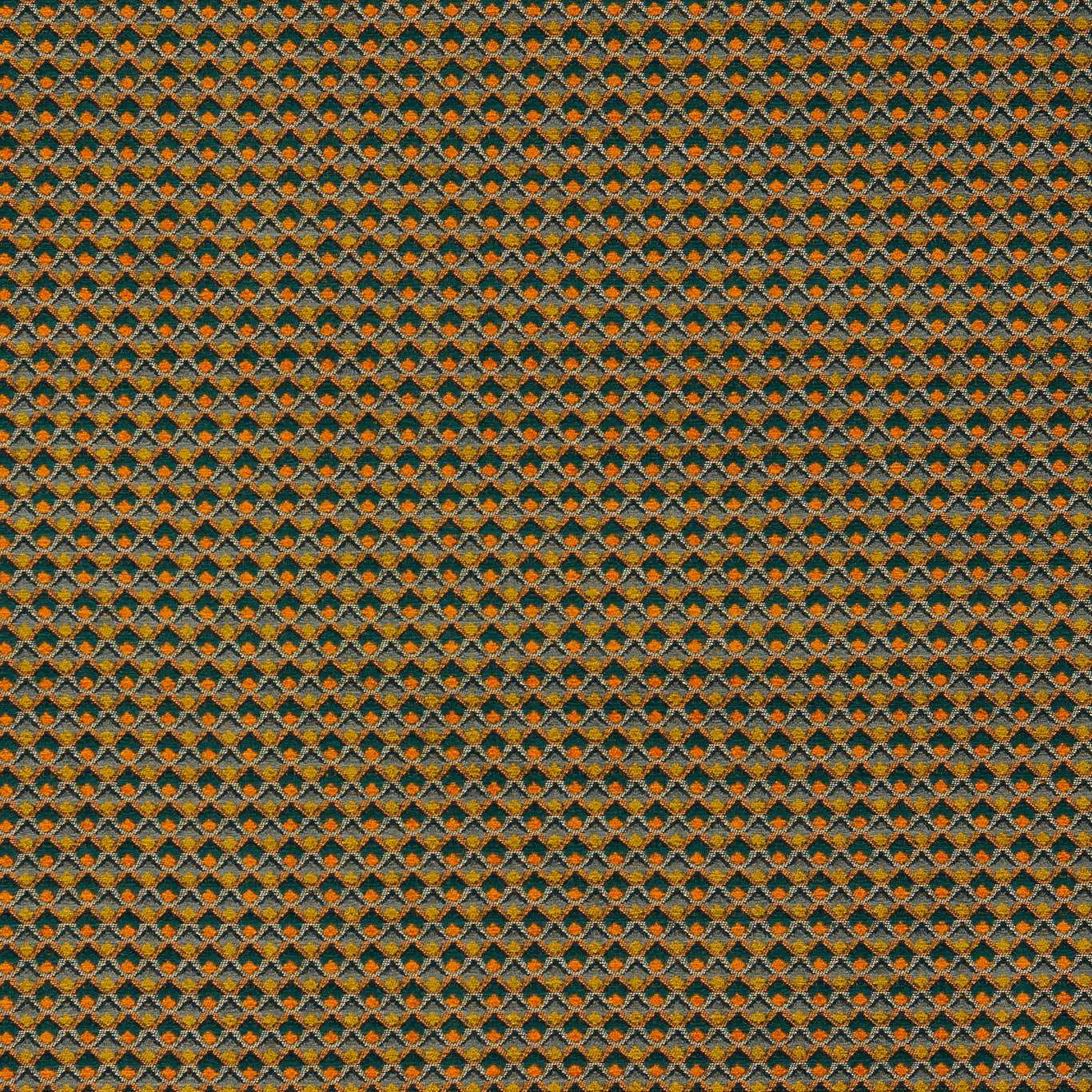 Dense forest-green and spice-orange diamond weave with a softly mottled surface