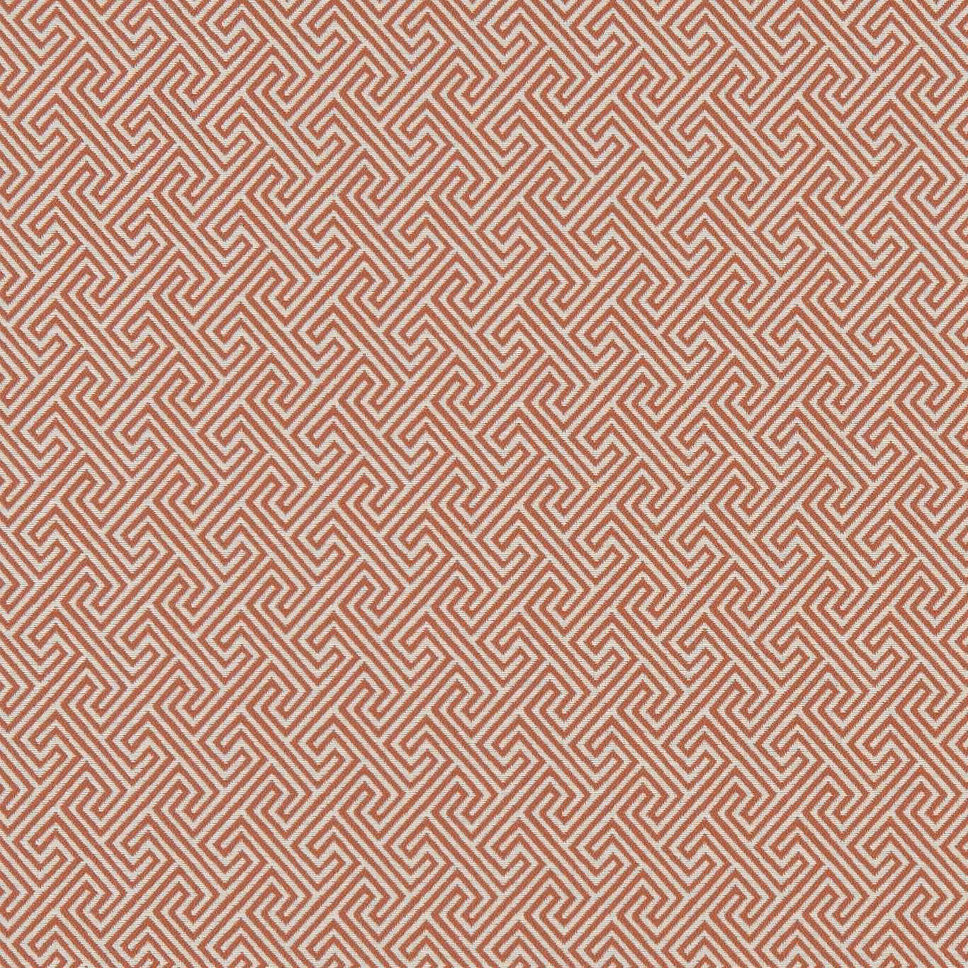 Oat woven fabric with small muted terracotta stepped maze pattern