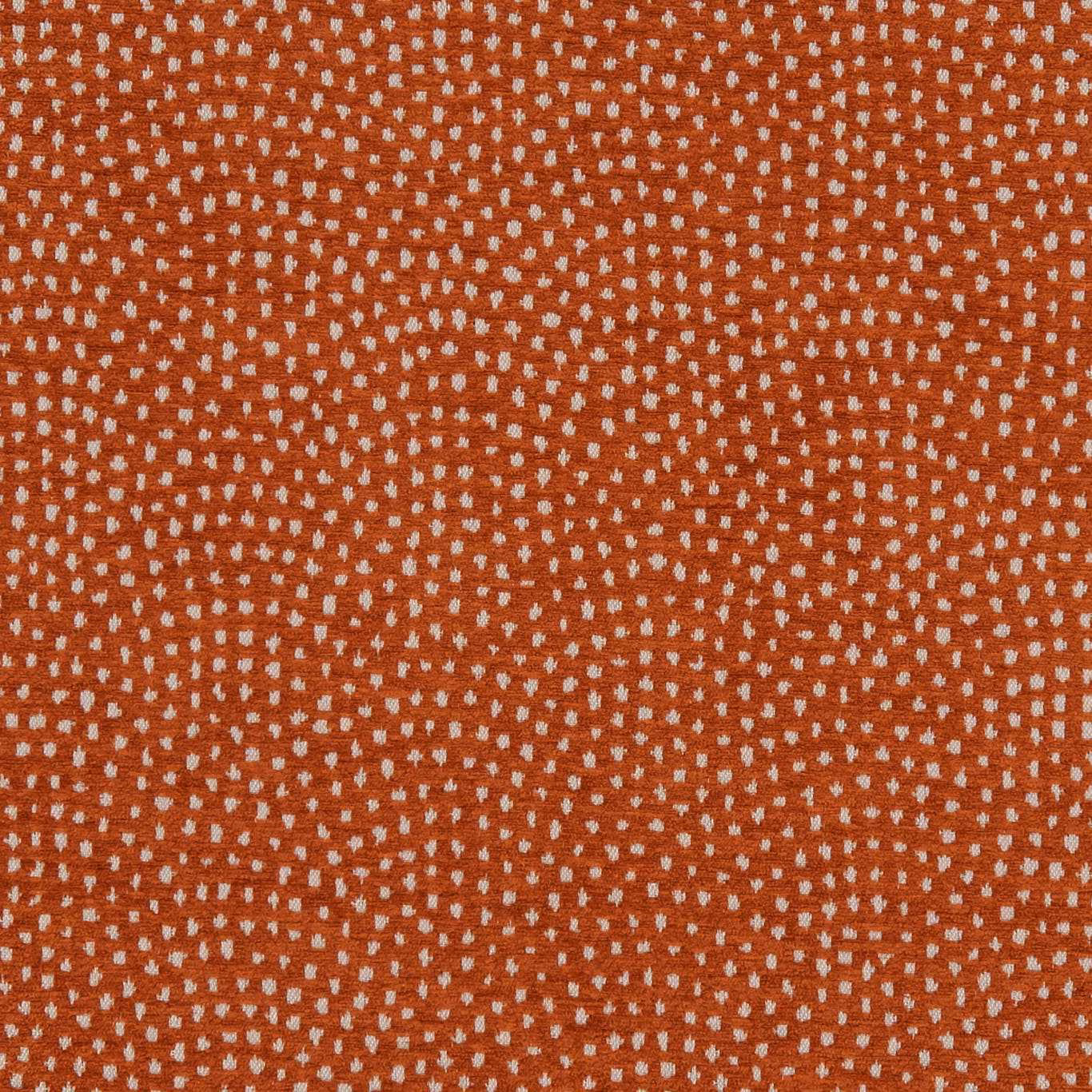 Warm rust-red woven ground with cream broken dashes and softly waved texture