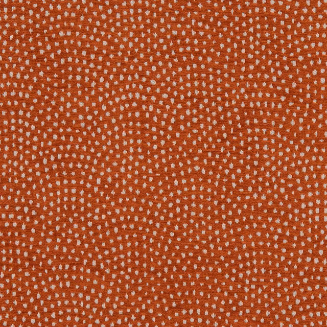 Warm rust-red woven ground with cream broken dashes and softly waved texture