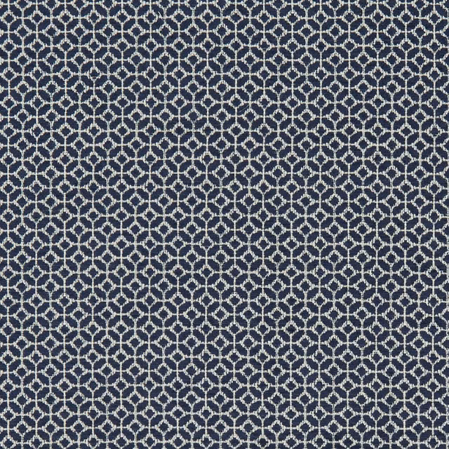 Midnight blue woven ground with a small ivory interlocking lattice motif