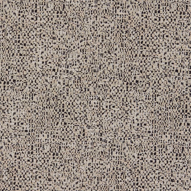 Taupe upholstery fabric with dense charcoal flecks and irregular woven-looking texture
