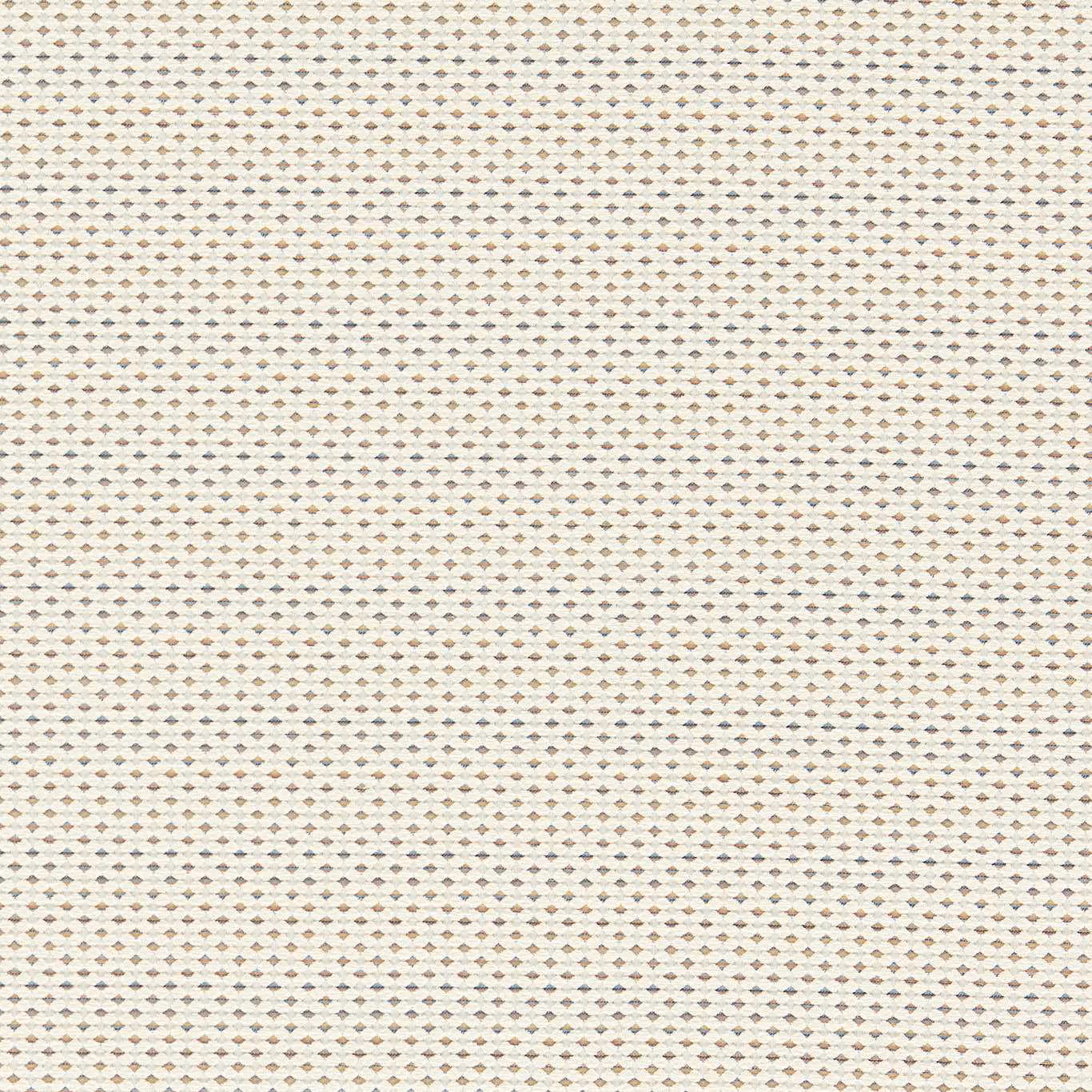 Ivory fabric with tiny denim-blue and taupe diamond motifs in a dense weave