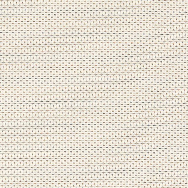 Ivory fabric with tiny denim-blue and taupe diamond motifs in a dense weave
