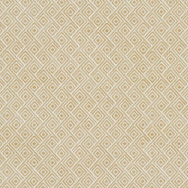 Warm cream fabric with small taupe nested diamond motifs and a finely woven texture
