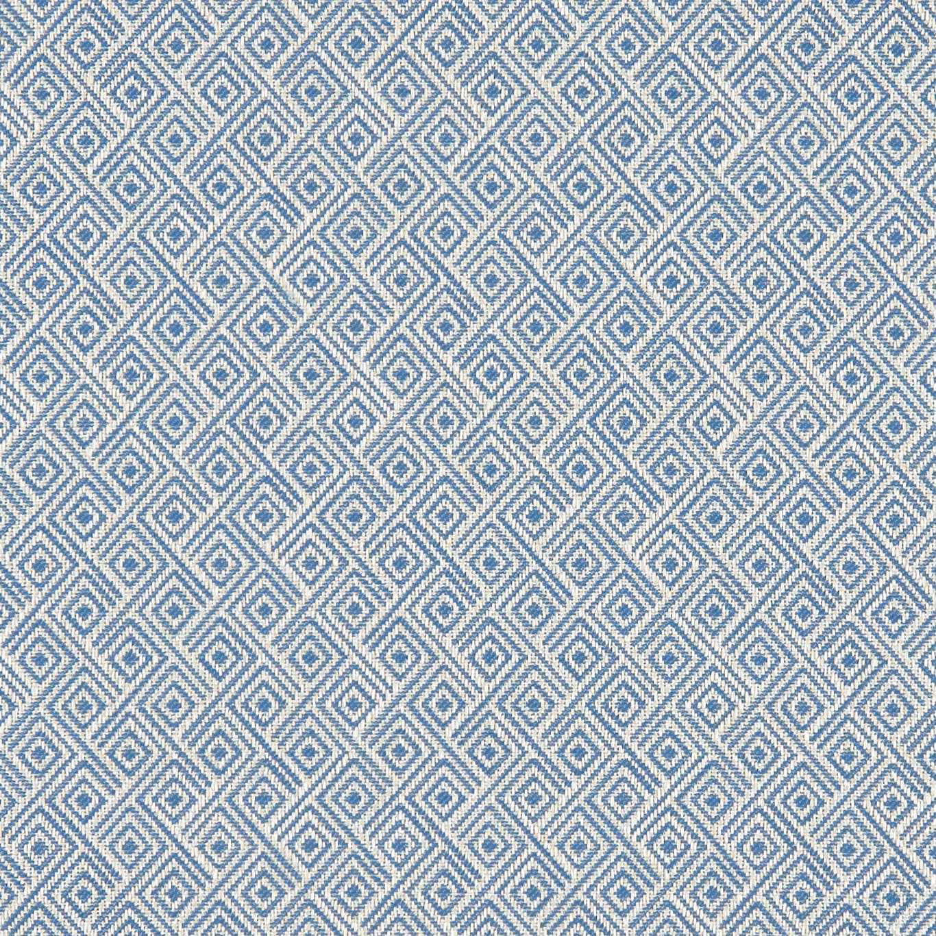 Muted denim-blue and ivory fabric with small woven rhombuses and diagonal texture
